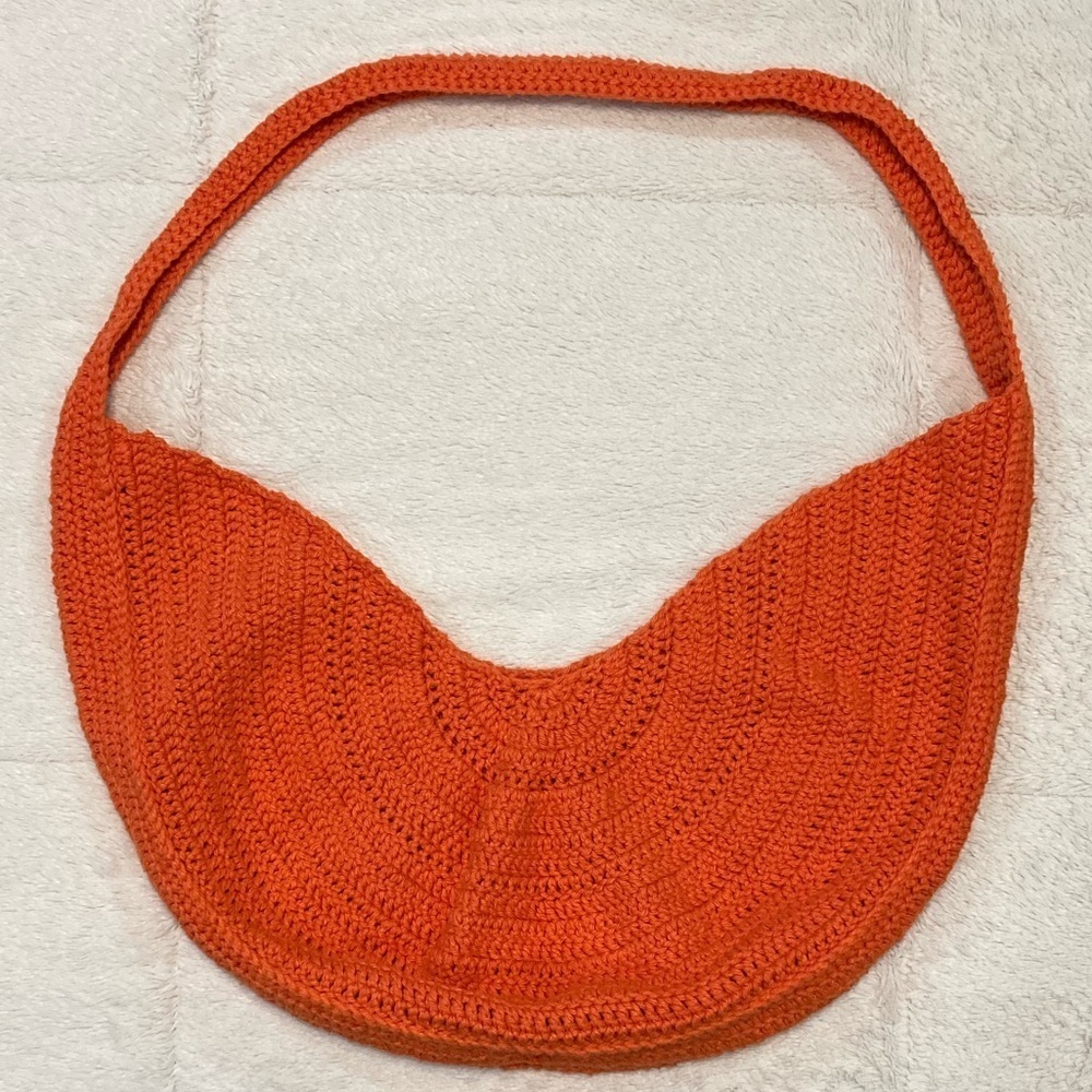 Hand Crafted, Crocheted Orange Half Moon Bag EUC‎ - Picture 2 of 10